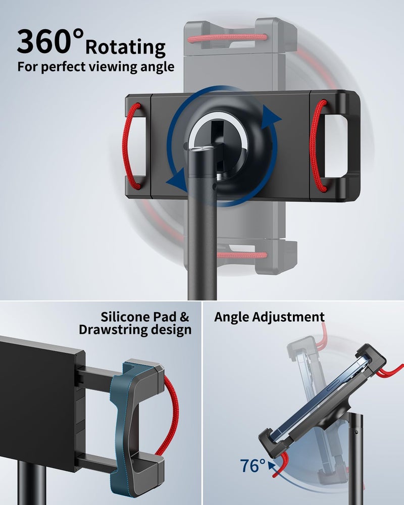 SAIJI Tablet Stand Holder, Extra-Height Adjustable Kindle Stand, 360 Degree Rotating iPad Holder, Aluminum Alloy Cradle Mount Dock for 4.7"-15.6" iPhone, Samsung, Tablets, Portable Monitor (Black) - Image 4